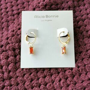 Alicia Bonnie Gold Red Crystal Twinkling Treasure huggie drop earrings NEW